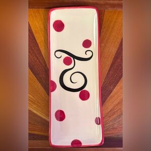 Gail Pittman Initial Tray “T” 11” polka dots